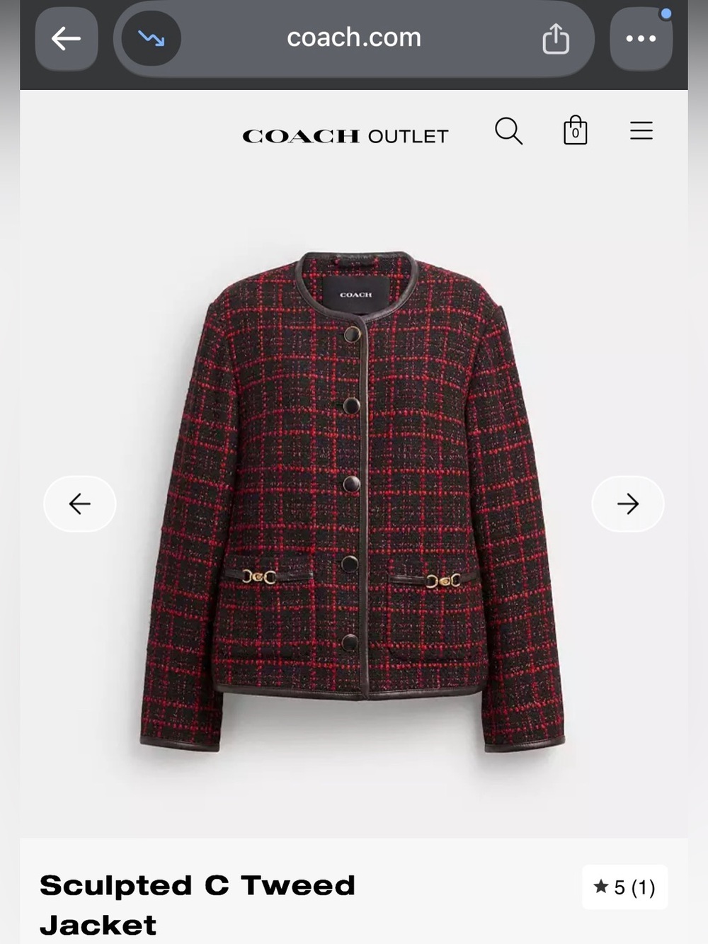 Coach Black and Red Tweed Sculpted C Jacket